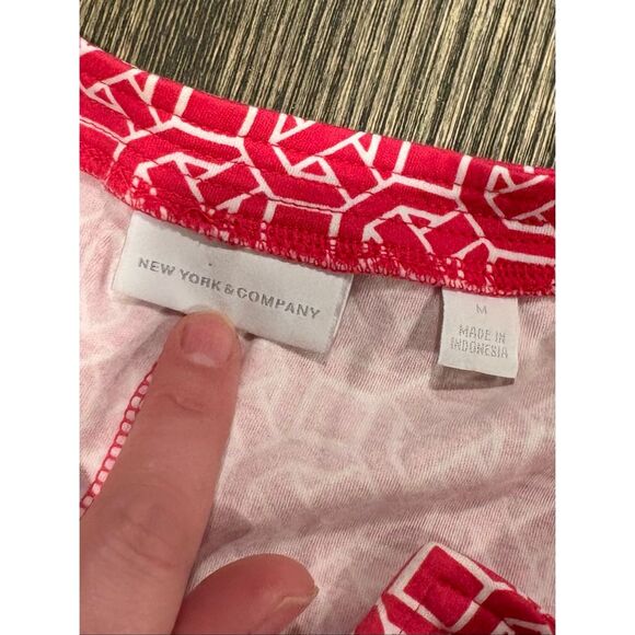New York & Company Womens Fit Flare Dress Sleeveless Geometric Print Red Size M - Picture 6 of 11